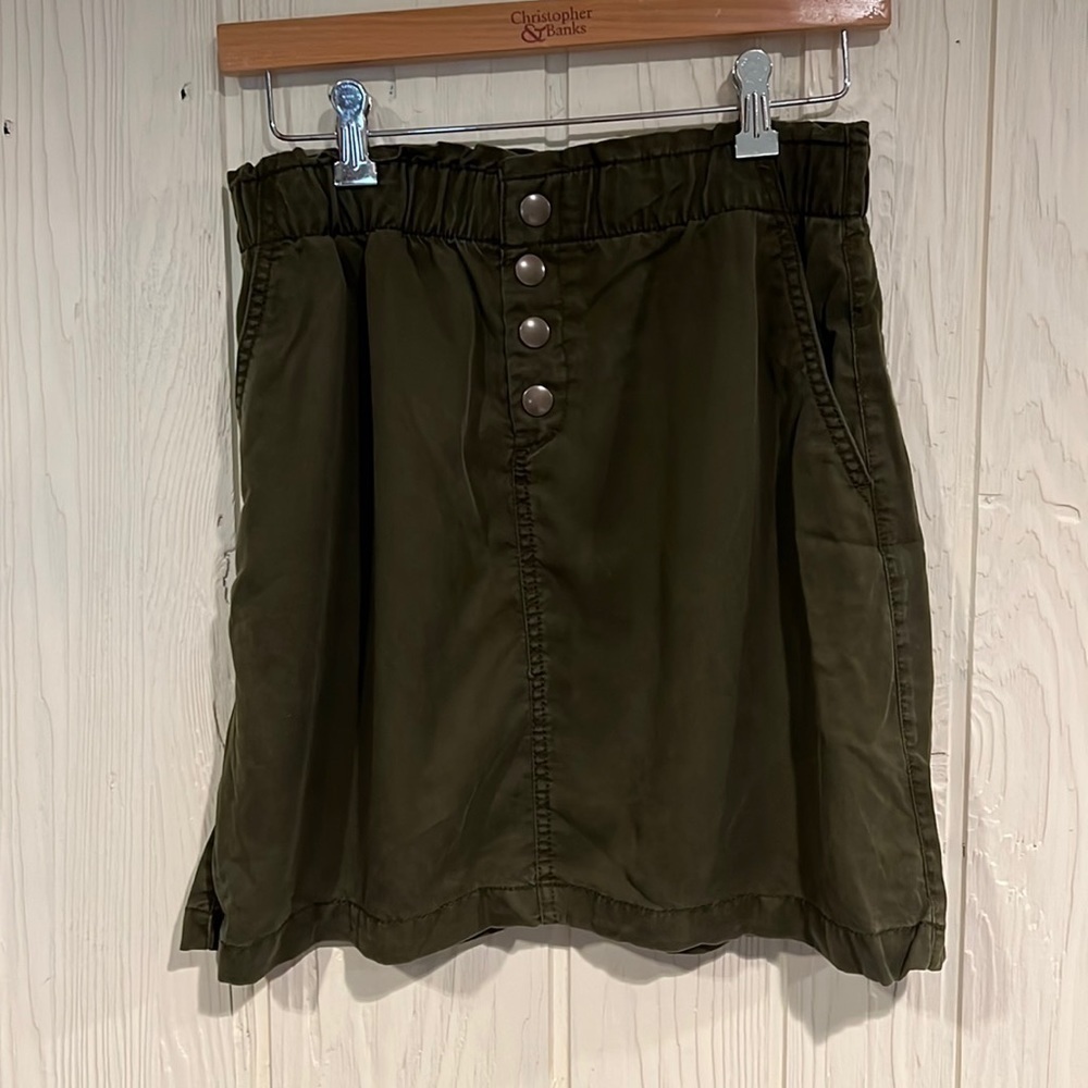 LOFT Green Snap Button Paper Bag Skirt, Size S